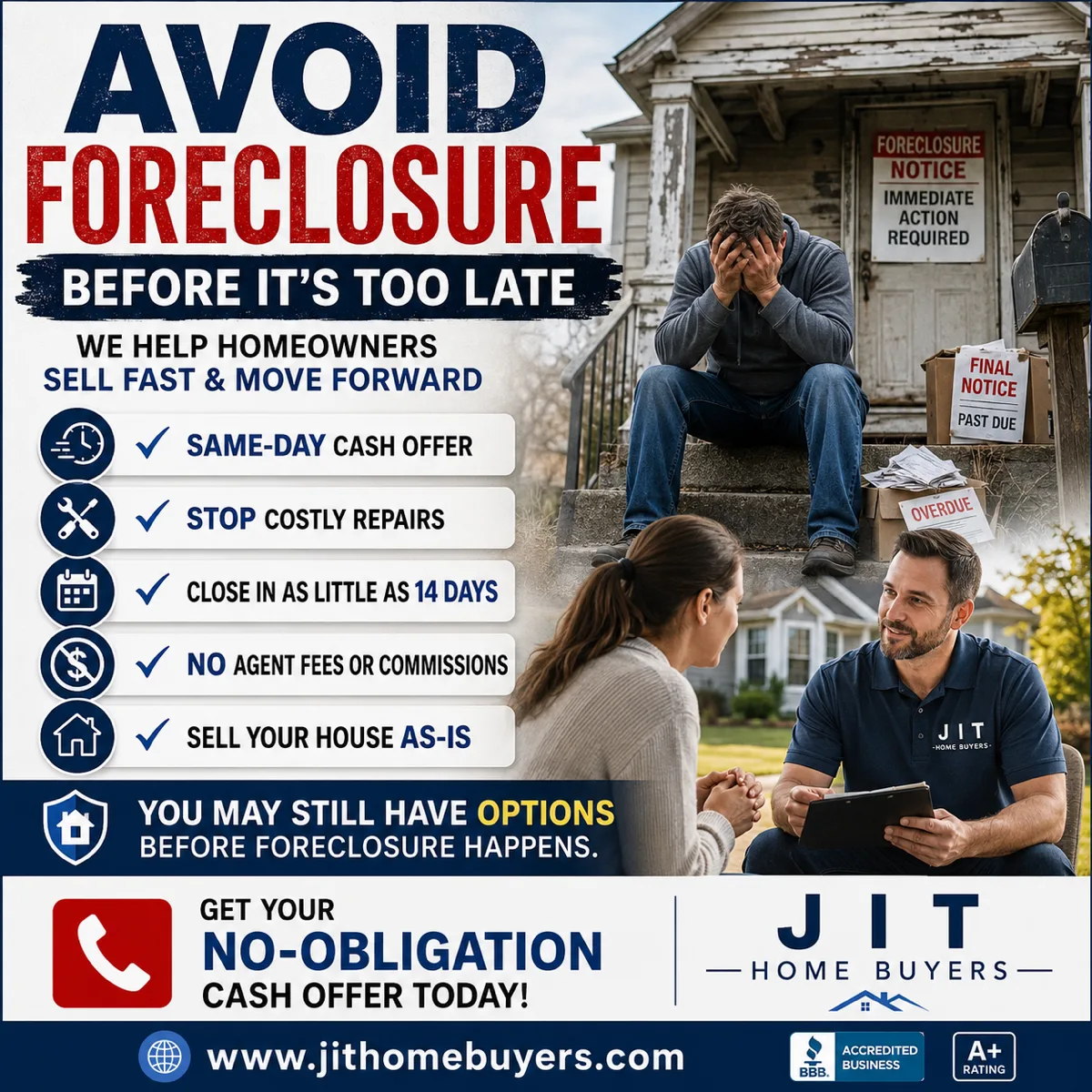 avoid foreclosure before its too late. sell your house as is to jit home buyers
